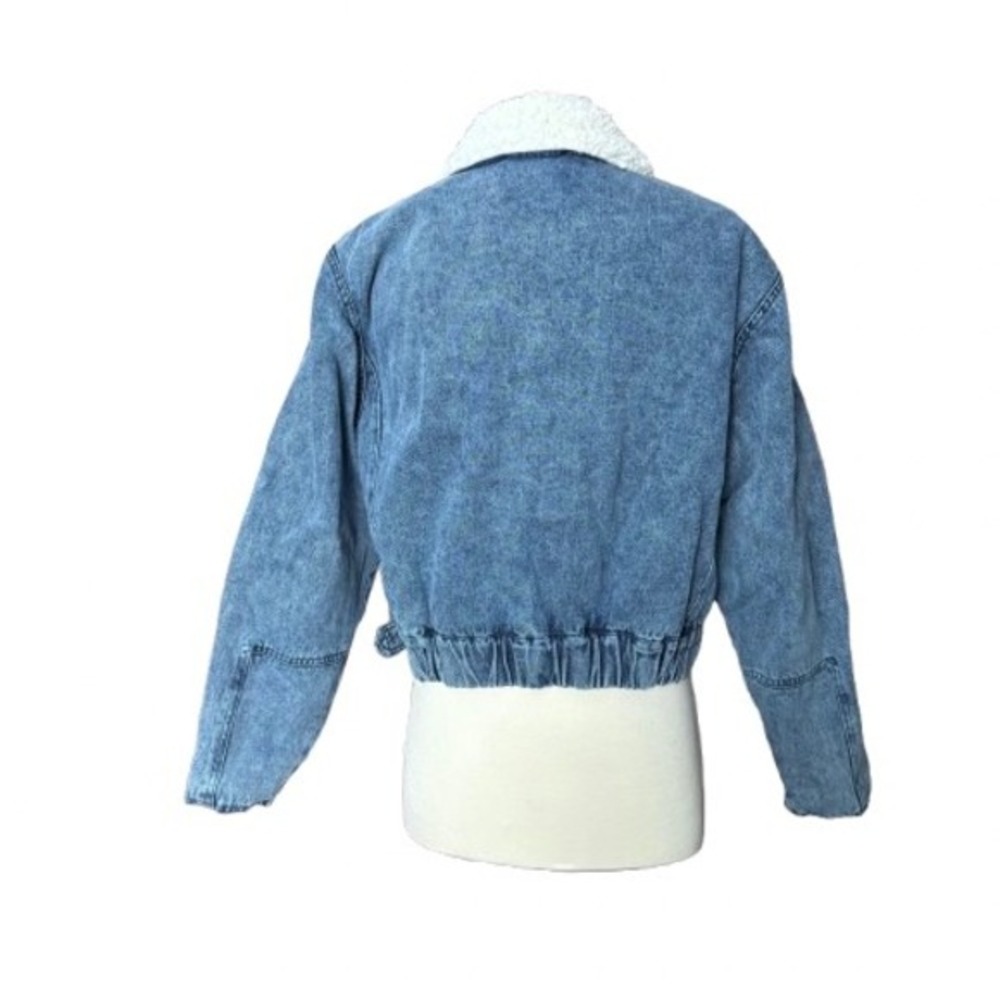 Love Tree Denim Sherpa Lined Jacket Blue Wash Trucker Style Women's Large - Picture 4 of 8